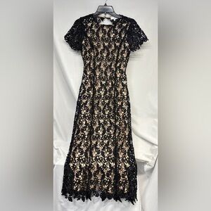 Revolve NSR Black and Cream Lace  elegant cocktail open back Dress S